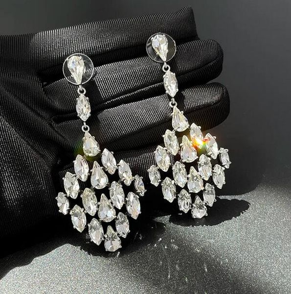 

fashion crystal tassel pendant dangle luxury long earrings for women famous designer brand q uality jewelry runway party trendy with box, Silver