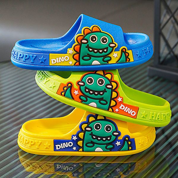 

slipper 2 to 12 years children slippers boys cartoon dinosaur summer house shoes pantuflas infantil girls bathroom nonslip kids slides 23021, Black;grey