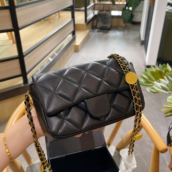 

coin classic mini flap double chain bags gold metal hardware matelasse chain with lucky charms crossbody shoulder luxury designer handbags 2