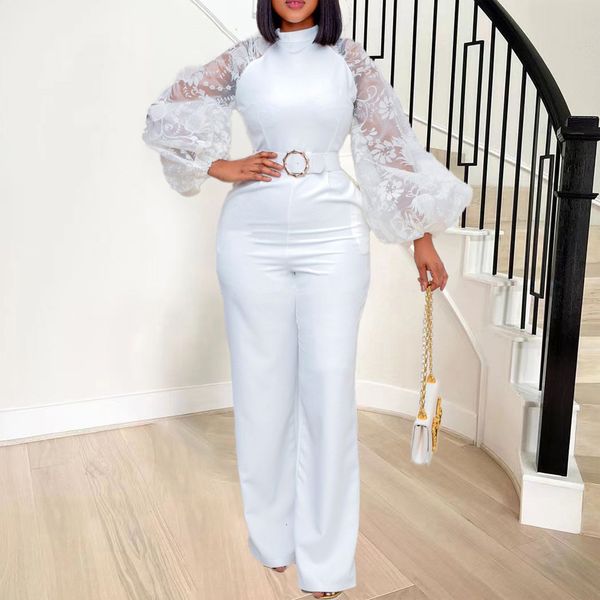 

womens jumpsuits rompers white elegant jumpsuits for women lantern sleeve high waisted solid fashion office ladies formal business work wear, Black;white