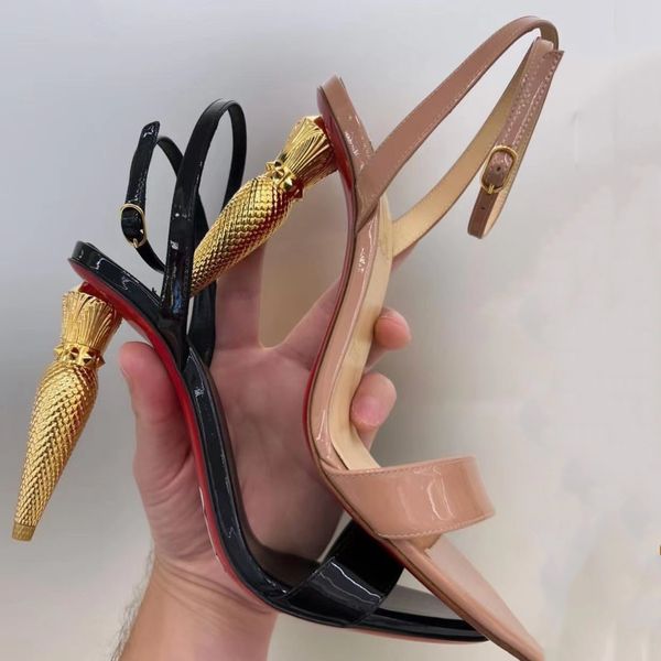 

2023 women high heel shoes platform peep toe sandals .5 thin heels red shiny bottoms nude black patent leather big size wedding shoes 35-4