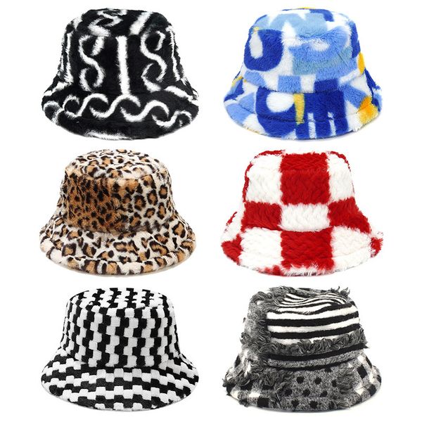 

wide brim hats bucket hats winter bucket hats women fashion print ladies warm panama hat wool soft velvet fur rabbit hair outdoor fisherman, Blue;gray