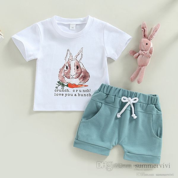 

toddler kids easter clothes sets girls cute rabbit printed short sleeve t shirt casual shorts 2pcs summer baby cartoon bunny outfits z0093, White
