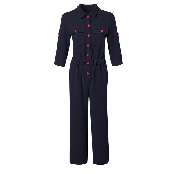 

womens jumpsuits rompers autumn fashion lapel cropped sleeves section jumpsuit 230210, Black;white