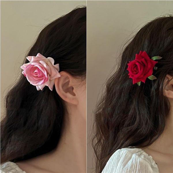 

dew rose barrette hair clip atmosphere feeling french retro imitation flower hairpin fairy temperament small crowd design liu haibin clip, Golden;silver