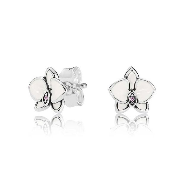 

white magnolia flowers stud earring with original box for pandora wedding party jewelry for women girls girlfriend gift designer earrings se, Golden;silver