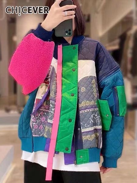 

women's down parkas chicever korean colorblock for women round neck long sleeve single breasted irregular loose coats female clothing w, Black