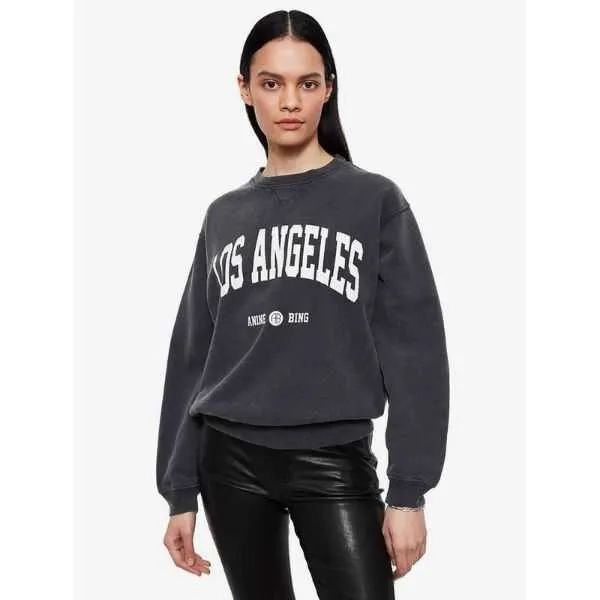 

women anine bing city pullover sweatshirt new embroidery letter burst fleece sweater printed wash round neck cotton pm, Black