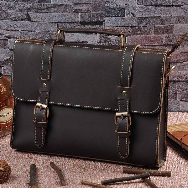 

briefcases genuine leather men's briefcase 13 inch laptote business shoulder messenger bag portfolio document casual crossbody hand 230