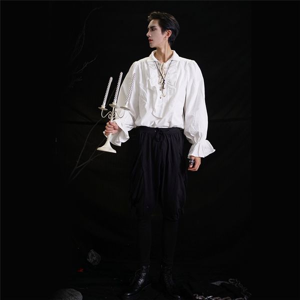 

men's casual shirts retor ruffles party bandage long sleeve medieval gothic chic yamamoto male blouses camisas hombre 230209, White;black
