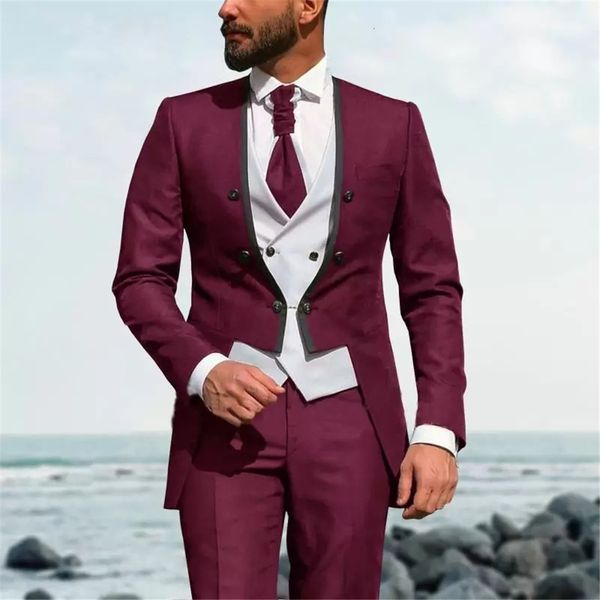

men's suits blazers burgundy groom men wedding tuxedo single breasted 3 pieces set formal groomsman business tailored made male fashion, White;black