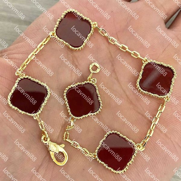 

fashion classic 4 four leaf clover charm bracelets bangle chain 18k gold agate shell valentine's day for women girl wedding jewelry gif, Golden;silver
