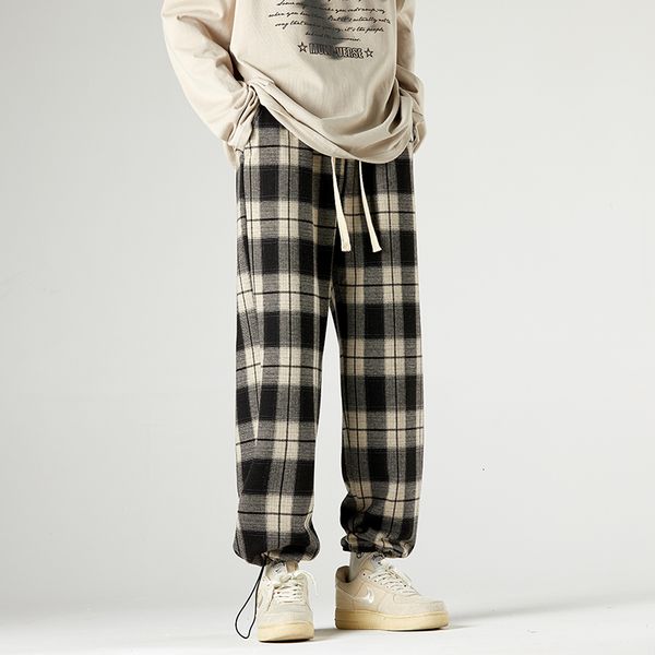 

men's pants spring baggy plaid pants sports casual men 230210, Black