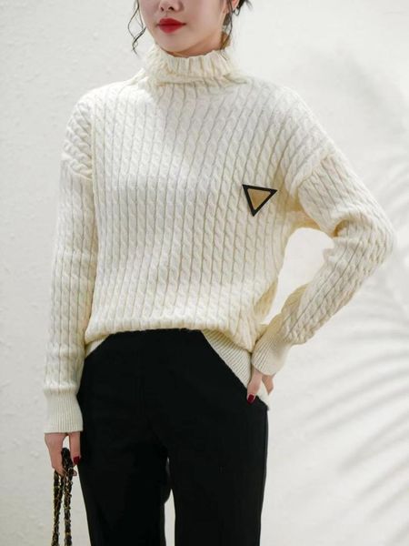 

women's sweaters cashmere sweater women turtleneck twisted pure color knitted pullover loose, White;black