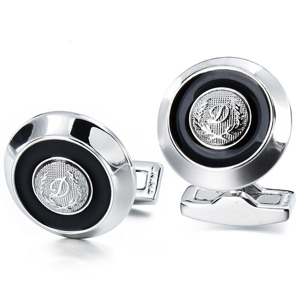 

cuff links 12 mm hawson d initial alphabet letter cufflinks fashion round men's cuff links button with black enamel button up shirt jew, Silver