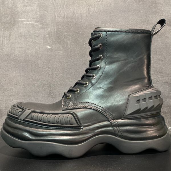 

personality increasing 6.5cm tyre sole martin boots zipper men's genuine leather boots, Black