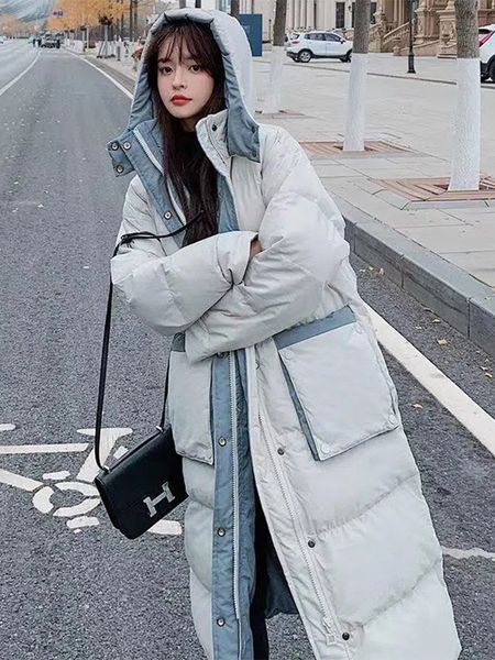 

women's down parkas winter long cotton clothes over the knee loose thickened allmatch parker jacket cottonpadded 230210, Black