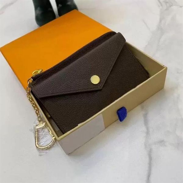 

fashion key pouch coin purse leather holds classical women men holder small zipper key wallets with box and dust bag313d, Red;black