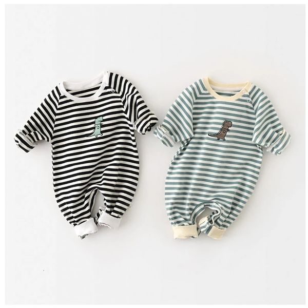 

rompers milancel baby clothes striped cotton born boy dinosaur embroidery toddler jumpsuit 230209, Blue
