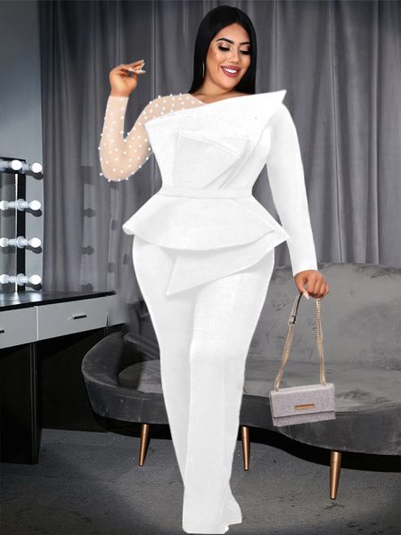 

womens jumpsuits rompers big size women dressy jumpsuit vintage beaded patchwork romper long sleeve straight wide leg elegant party birthday, Black;white