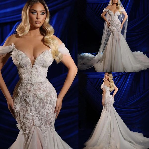 

2023 fashion v neck mermaid wedding dresses luxury lace appliqued sleeveless plus szie african weeding dress bridal gown, White