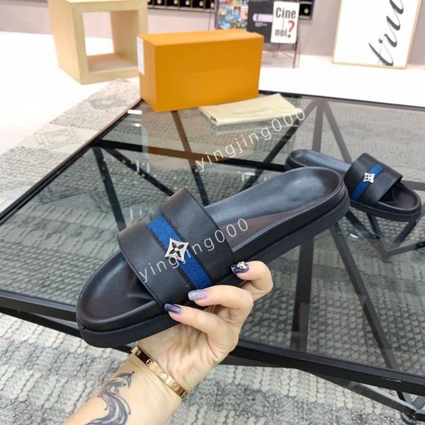

2023 designer rubber slides sandal brocade fashion mens gear bottoms flip flops slippers striped sandals designers loafers, Black