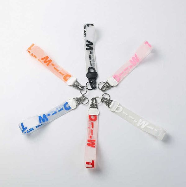 

luxury white offs key rings keychains clear rubber jelly letter print keys ring fashion men women canvas keychain camera pendant beltqc8q, Silver