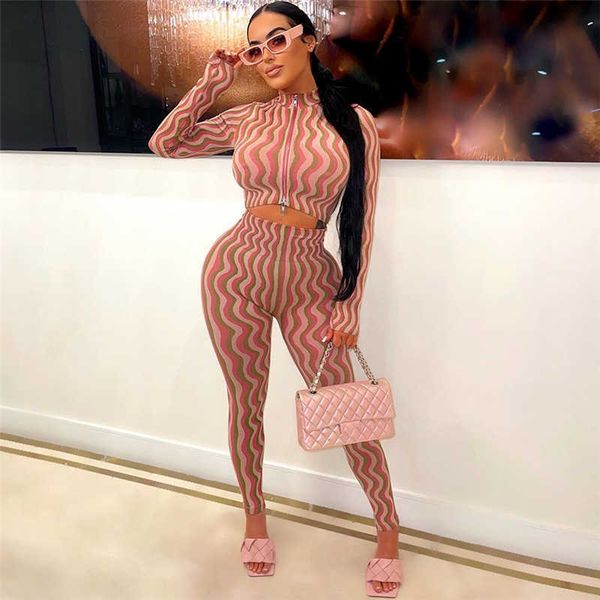 

women's two piece pants wind 2022 autumn women's new print contrast color long sleeve high waist slim fit tight pants set women t2, White
