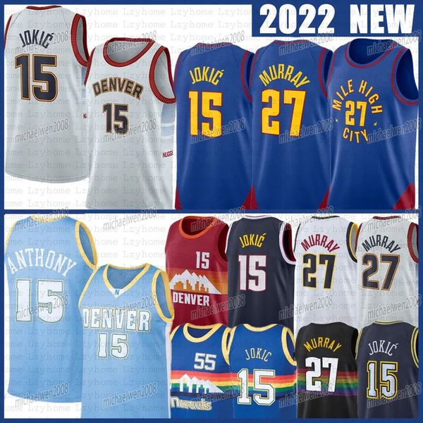

nikola jamal murray jokic basketball jerseys michael porter jr. denvers nugget carmelo anthony aaron gordon dikembe mutombo 2022/23 city blu, Black;red