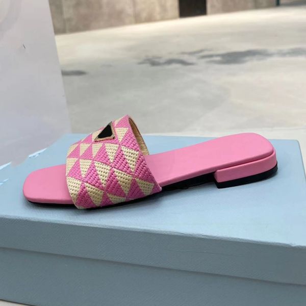 

slippers womens plaid low heel sandals designer factory home shoes open-toe square toe beach shoe summer classic flat shoes 35-43 with box, Black