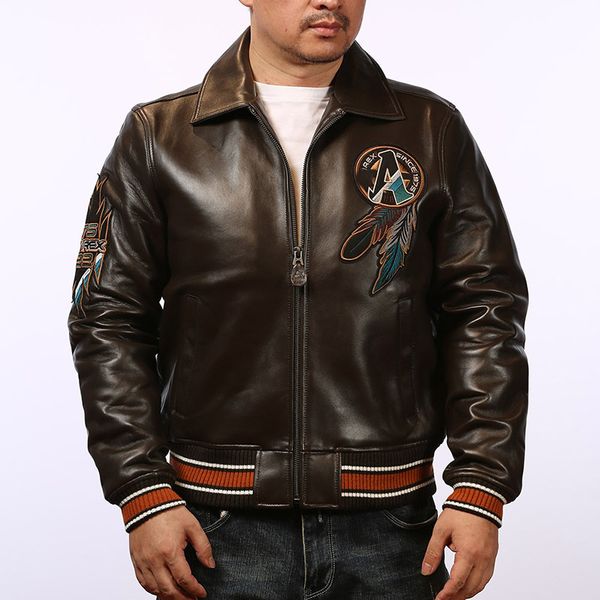

sport avirexfly flight suit genuine leather jacket bufflo men's loose bomber jackets sheepskin fur coat, Black