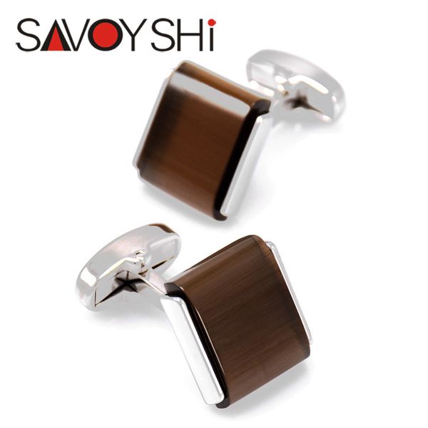 

cuff links savoyshi shirt cufflinks for mens square brown stone cuff links brand jewelry special gift engraving name 230210, Silver