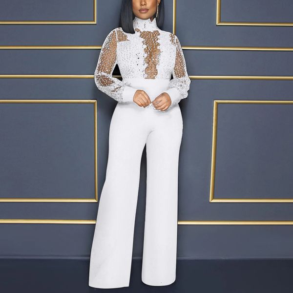 

womens jumpsuits rompers elegant jumpsuits women female autumn fall full sleeve high waisted transparent luxury evening party overalls 23021, Black;white