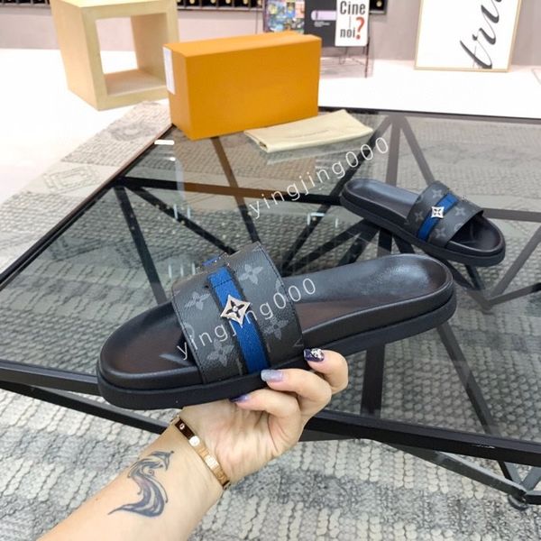 

2023 designer man slippers luxury sandals brand sandals real leather flip flop flats slide casual shoes sneakers size38-45, Black