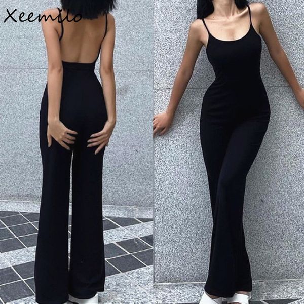 

womens jumpsuits rompers xeemilo backless spaghetti strap jumpsuit woman summer black skinny bodycon bodysuit pants holiday ladies casual ju, Black;white