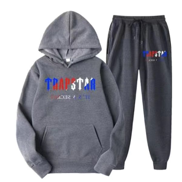 

men's tracksuits tracksuit trapstar brand printed sportswear hoodies sets 15 colors warm two pieces set loose hoodie sweatshirt pants j, Gray
