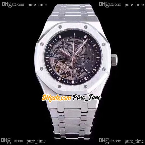 

new 41mm automatic mens watch 15407st.oo.1220st.01 tourbillon skeleton dial stainless steel bracelet sapphire gents watches puretime e78a6, Slivery;brown