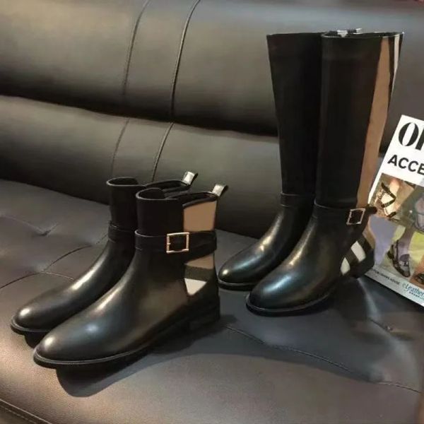 

autumn winter short boots woman cowhide metal belt buckle designer shoe tall barrel long boot 100% leather lady fashion cloth women shoes la, Black