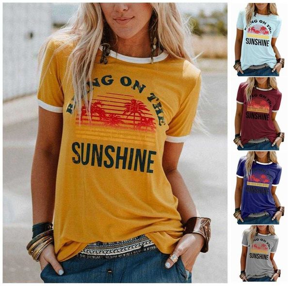 

bring on the t shirt sunshine short sleeve large size fashion womens wear, White