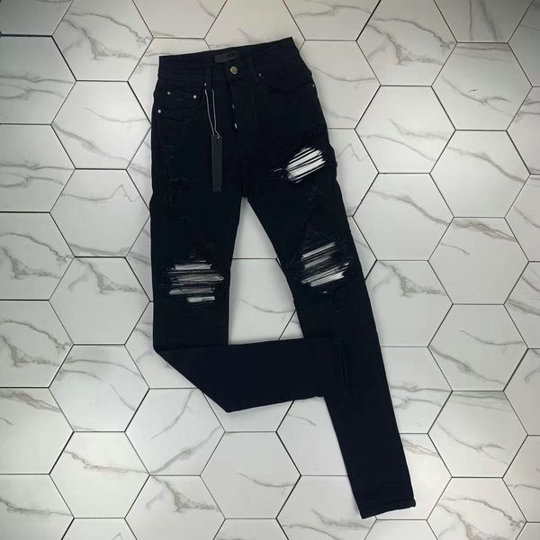 

hm584 mens jeans slim jeans distressed denim white designer leather pants with holes letters torn tattered knee ripped for man skinny straig, Blue
