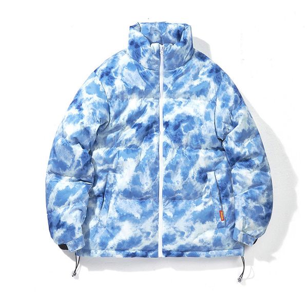 

men's jackets winter warmth business men parkas harajuku cotton padded jacket blue sky clouds print streetwear couples baseball coat 23, Black;brown