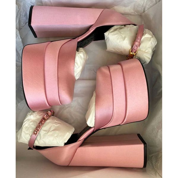 

sandals sarairis shoes women platform high heeled woman sandal ins women candy color buckle crystal trendy women's sandals design shoes, Black
