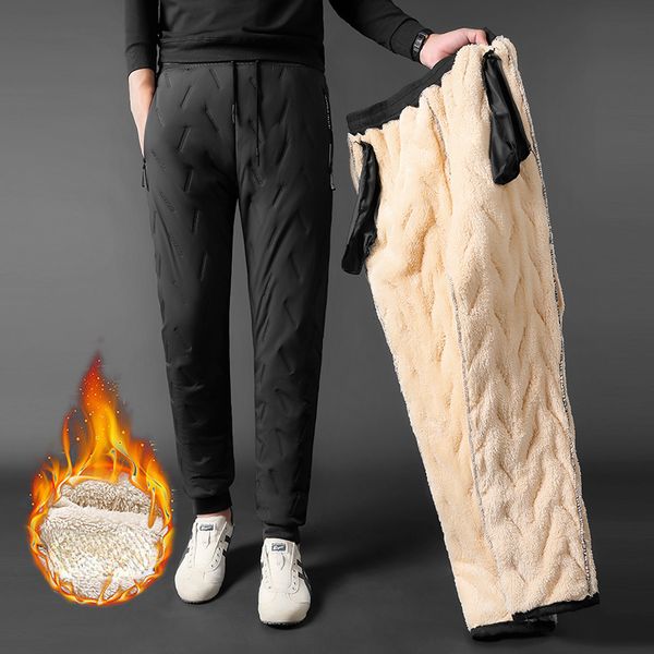 

men's pants winter men lambswool sweatpants casual fleece warml thicken joggers pants water proof black gray male thermal trousers 7xl