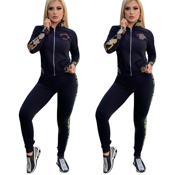 

2023 two piece pants tracksuit women outfits casual printed zipper jacket and sweatpants sets ship, White