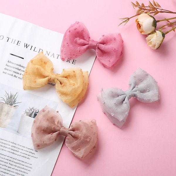 

girls glitter ribbon gauze mesh lace point hair clip cute baby hairpin girls princess hair barrette bows accessories 1577, Slivery;white