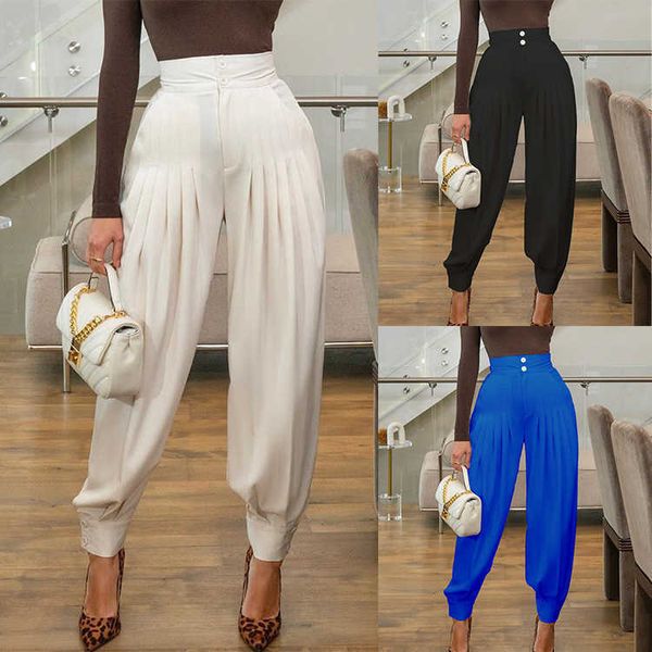 

women's pants capris new women's fashion temperament button elastic waist pleated leggings casual loose pants t230210, Black;white