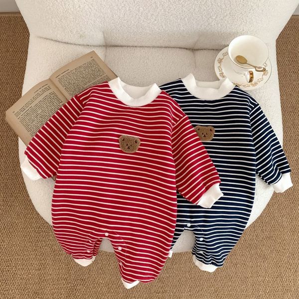 

rompers infant cotton baby boy cartoon stripe jumpsuit born long sleeve cute bear toddler girl clothes for 0 3y 230209, Blue