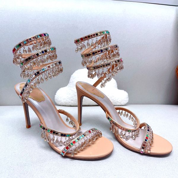 

crystal-embellished caovilla chandelier rene sandals leather stiletto heels evening shoes women heeled luxury designer ankle wraparound shoe, Black