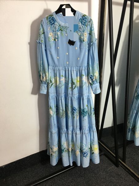 

203 xl 2023 runway dress spring summer dress crew neck long sleeve brand same style empire womens dress fashion faluolan, Black