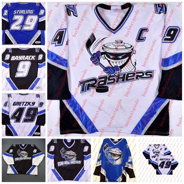 

hockey jerseys custom danbury trashers 2004-05 jersey 42 brad wingfield 49 brent gretzky 9 mike bayrack 16 mike rupp galante 28 jon mirasty, Black;red